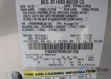 2008 Ford Taurus X Sel z USA, uszkodzony, nr VIN 1FMDK02W08GA01306